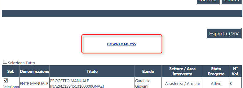 Figura 3 File CSV prodotto Selezionando il collegamento evidenziato in figura 3 l utente ha la possibilità di scaricare il file in formato CSV strutturato con le colonne necessarie per l importazione