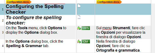 Nell'elenco sono anche visualizzati il numero totale di parole per ogni file e la barra di avanzamento, che indica la percentuale di contenuto pretradotto per ogni file.