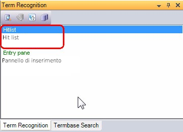 2. Tradurre il segmento usando il secondo termine suggerito dal termbase, ossia Elenco risultati. Confermare premendo Ctrl+Enter.