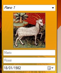 fumetto che indica l età e il segno zodiacale. Passando invece il mouse sulla foto compare il disegno del segno zodiacale.