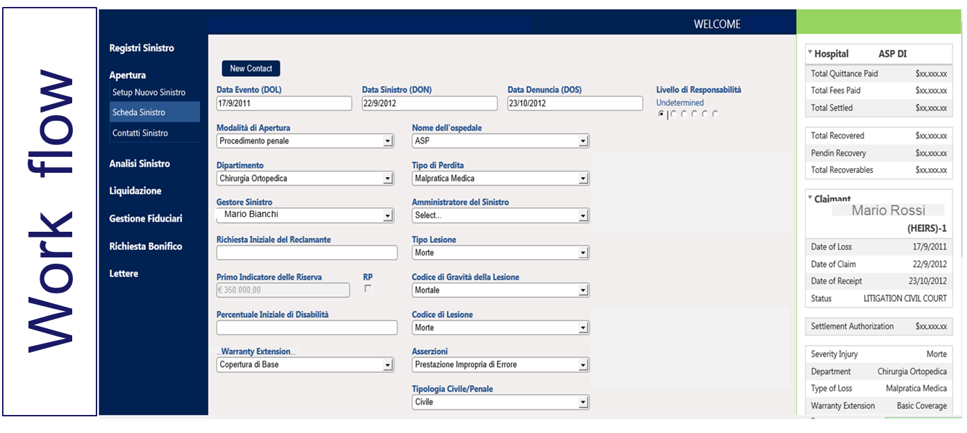 Soluzioni Digitali All interno del Work Flow sono presenti tutti dati necessari per la gestione corretta del sinistro, nelle varie sezioni sono presenti in