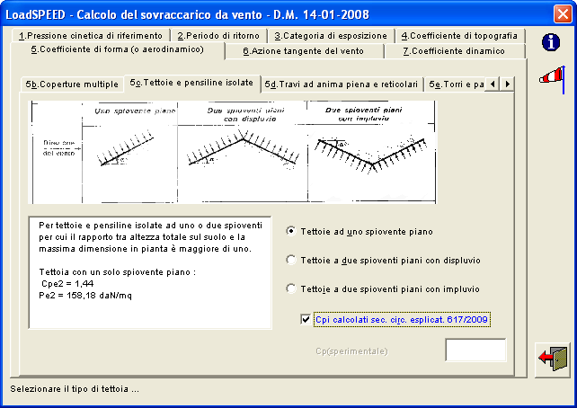 Fig.18 CALCOLO DELL AZIONE DEL VENTO: Pressioni e Depressioni calcolate per la copertura dello Stadio Friuli (tratto α = 4 )