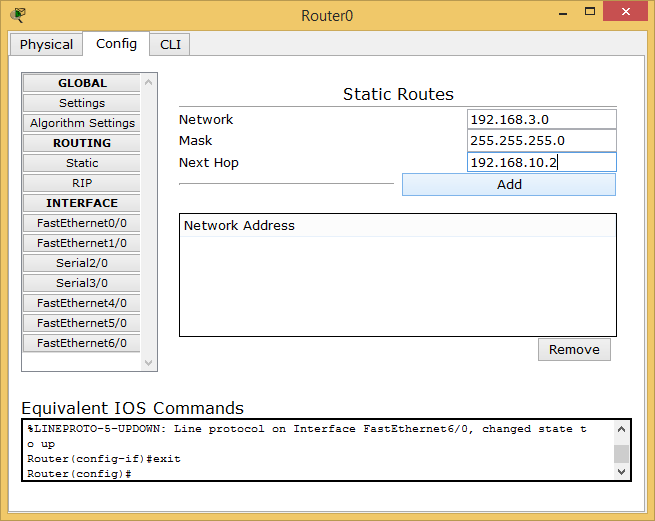 Andare su static nel router e configure le tabelle di routine statico.