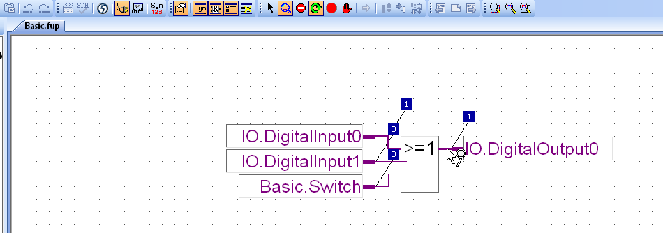 Funzione «Go online» In modalità «online», i valori dei simboli possono essere visualizzati direttamente in Fupla Aprire Basic.