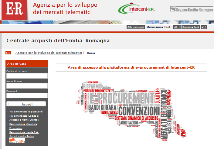 Per avviare il percorso di registrazione al Sistema, collegarsi all homepage del sito di Intercent-ER (http://intercenter.regione.emilia-romagna.
