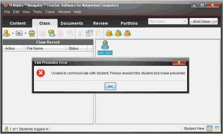 Errori di Live Presenter Impossibile visualizzare lo schermo dello studente Problema: L'insegnante non può selezionare uno studente in modalità Live Presenter.