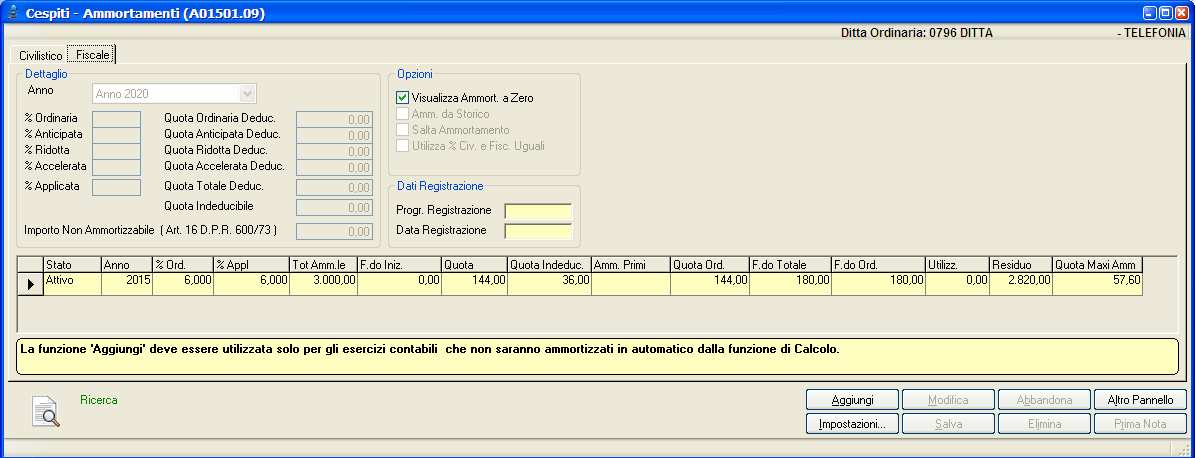 Il dato viene memorizzato, ogni anno, in Cespiti pannello Ammortamenti nella sola parte Fiscale, nella colonna Quota Maxi Amm.to. Importante!