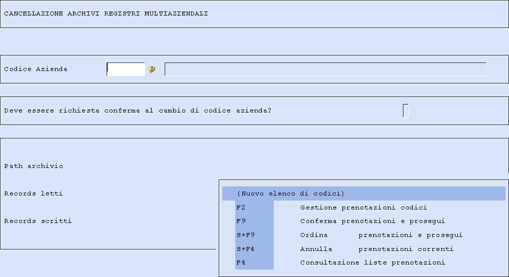 Anno Numero blocco Da pagina blocco A pagina blocco Tipo registro Esercizio COGE Codice registro Da pagina A pagina registro Flag rg. scarico 3/b Flag rg.