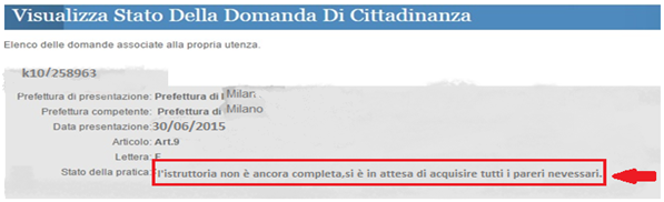 ==> Questo è un esempio di codice k10 nel proprio conto nel sito del Mineste dell interno.