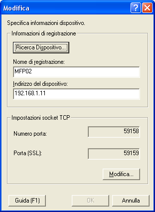 Connessione al prodotto multifunzione 4 3 Digitare le informazioni sulla connessione. In questo caso è possibile ricercare una connessione per immettere le relative informazioni.