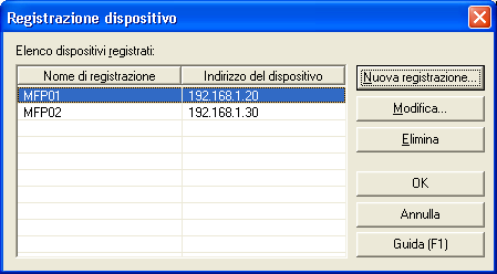 Connessione al prodotto multifunzione 4 4.7 Eliminazione di una connessione Eliminare una connessione registrata dalla finestra di dialogo Registrazione dispositivo.