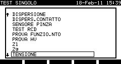 7.1 Menù TEST SINGOLO Tutti i test In questo menù sono elencate tutte le principali misure/prove con relative impostazioni, disponibili sullo strumento AS5130.