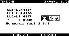 Il risultato appare sul display senza premere il tasto TEST. Indicazioni del risultato: Ul-n: Tensione misurata tra i conduttori di fase e neutro.