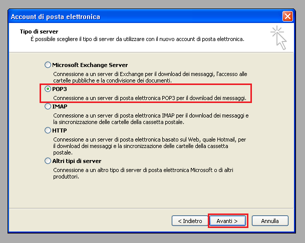 3.1.3 Selezionare Aggiungi un nuovo account di posta elettronica, quindi premere Avanti : Figura 3 Aggiungere Nuovo Account 3.1.4