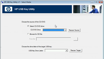 d. Inserire l'unità flash USB nella porta USB disponibile. Inserire il supporto nell'unità ottica o attivare l'immagine ISO, quindi fare clic su Next (Avanti). e.