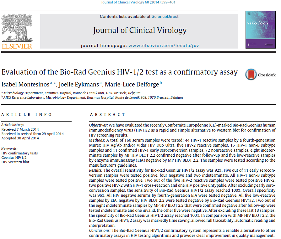 Prima valutazione del Geenius HIV1/2 a