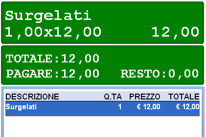 Es. 1 Digitiamo 200 sulla tastiera numerica, quindi premiamo il tasto reparto Salumeria. In questo modo otteniamo una vendita di 2,00 a Reparto Salumeria.