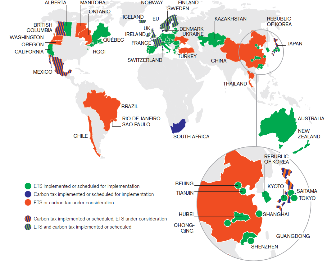 Il mercato globale del carbonio Sistemi di emissions trading regionali Tutti i sistemi di trading di permessi di emissione istituiti ad oggi hanno definito proprie quote o crediti