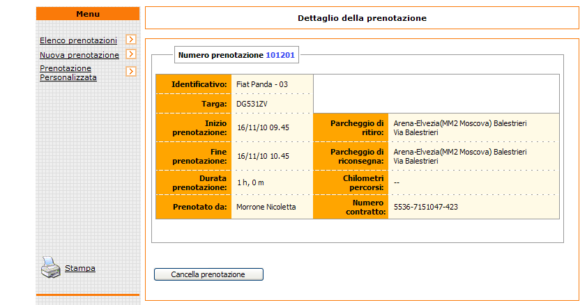 Cancellazione prenotazione per cancellare una prenotazione, andare su elenco prenotazioni,