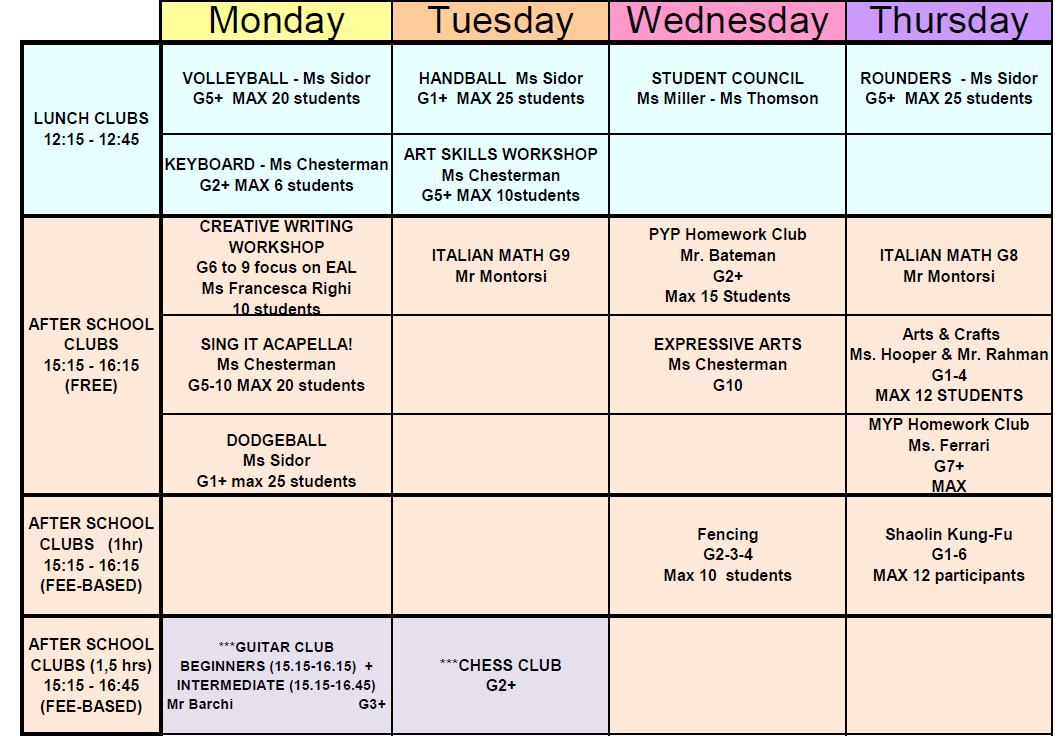 lunch & after school activities confirmed New after school clubs & activities, please make sure you inform the school office by 14:00 if your child(ren) is not participating in the after school