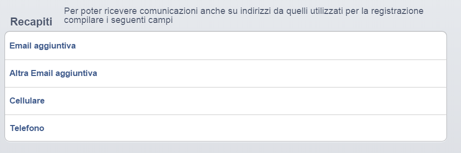 E possibile fornire le seguenti informazioni Recapiti Attività Lavorativa Aree professionali RECAPITI: Nella tabella recapiti è possibile inserire due nuovi