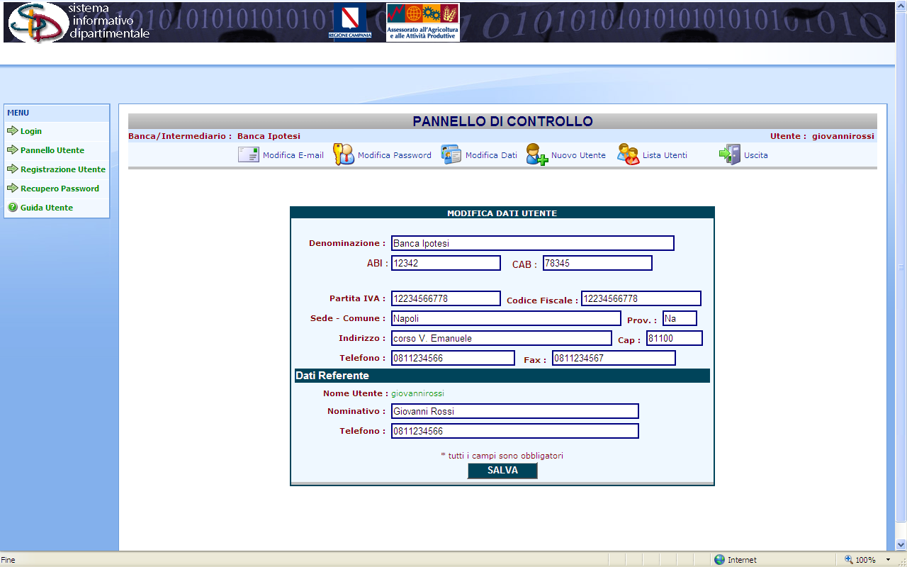 MODIFICA E-MAIL La funzione consente di modificare l indirizzo di posta elettronica inserito al momento della registrazione.