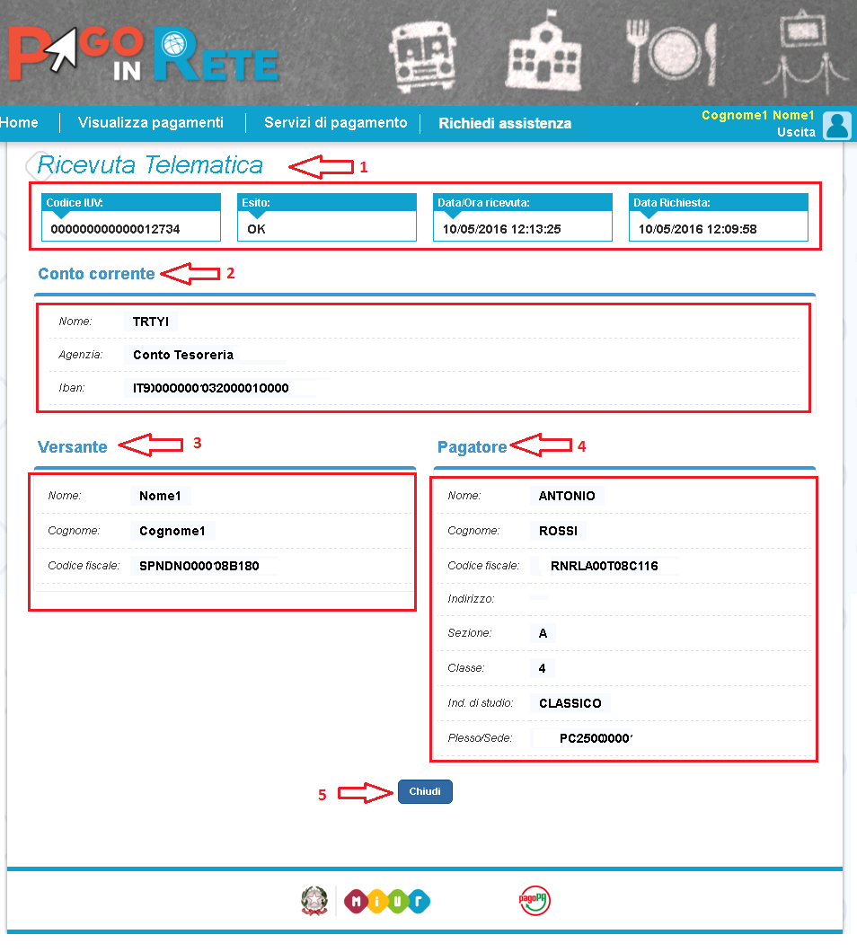 3 In questa sezione il sistema visualizza i dati di chi ha effettuato il pagamento.