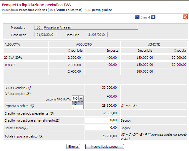 GESTIONE DEL PRO-RATA La gestione iva del programma permette di gestire anche il pro-rata. Le fasi operative sono 2: 1.selezionare la gestione del pro-rata; 2.