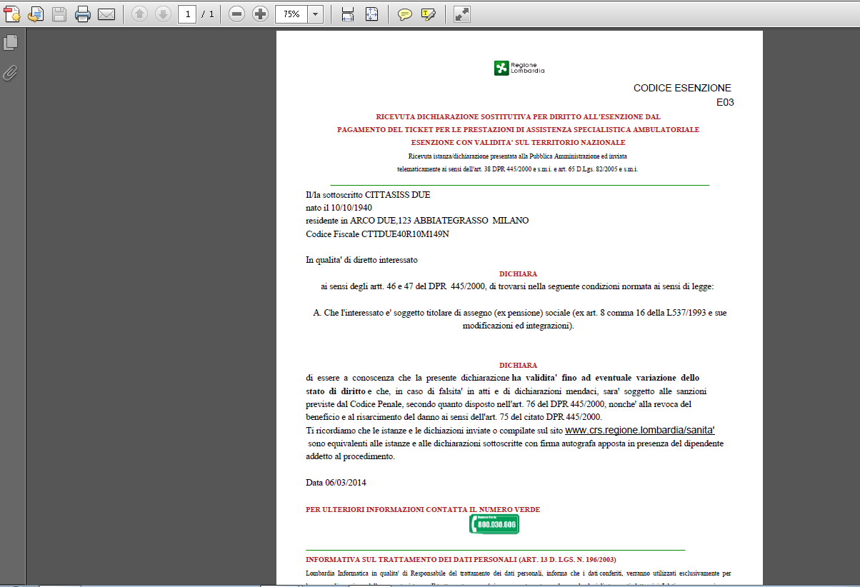 Figura 39 Salva modulo di autocertificazione Ricevuta istanza/dichiarazione presentata alla Pubblica Amministrazione ed inviata