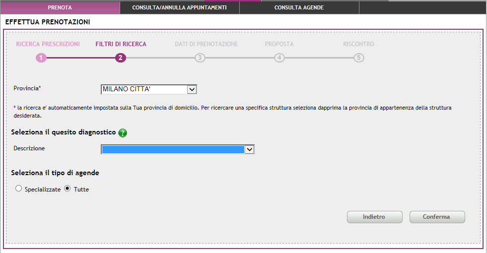 Figura 81 Scelta provincia Ricerca appuntamento su Milano Città.