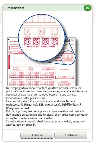 Il sistema avvisa il Cittadino di controllare che la priorità dell agenda sia coerente con la priorità indicata dal medico sulla prescrizione