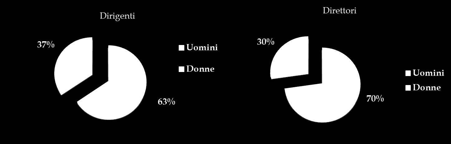 Rispetto alle posizioni dirigenziali le donne occupano un terzo del totale, essendo il 37% la percentuale di presenza femminile in questa categoria.