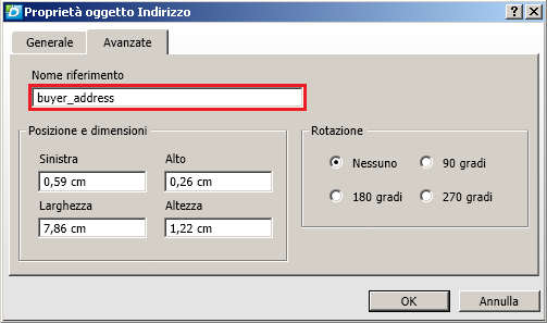 Ad esempio, se si inserisce una casella di testo con "nome riferimento"