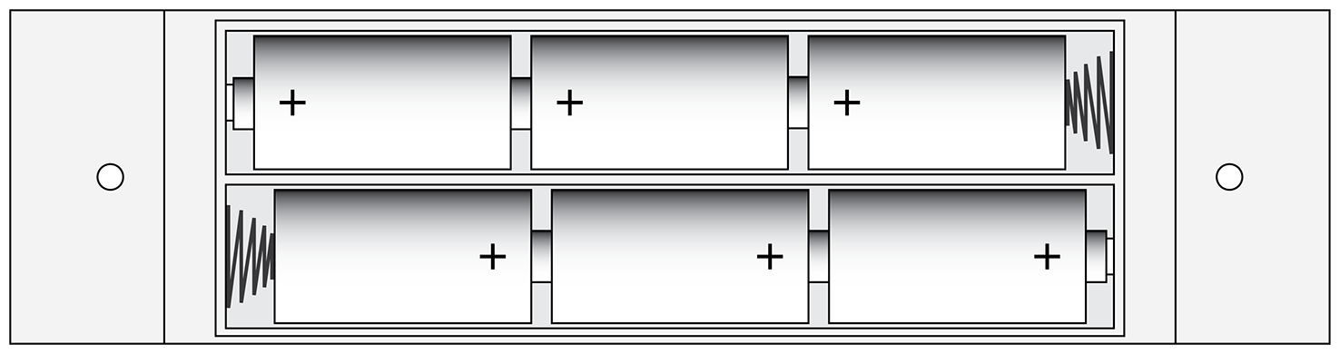 Installazione Guasti dell'apparecchio rettamente i poli (far riferimento alla Fig. 2) oppure collegare l'adattatore di alimentazione CA opzionale (far riferimento alla Fig. 1). Fig. 2 Vano batterie Micromate 304.