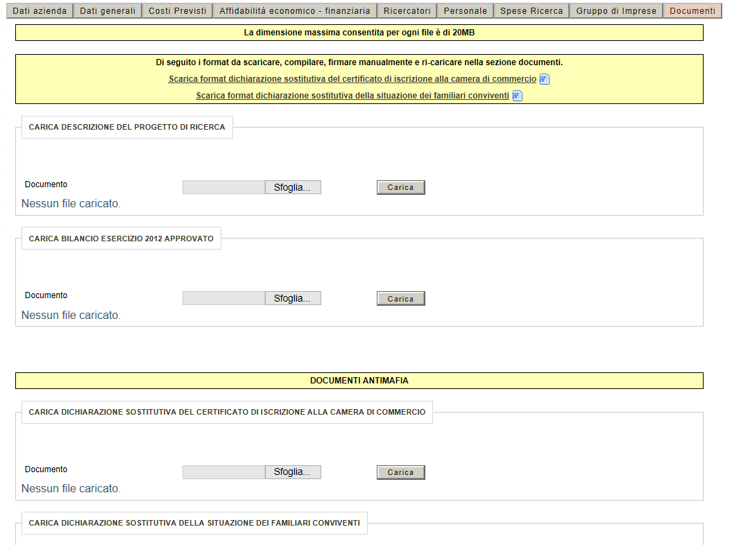 4.9. Sezione documenti Per inserire i documenti da allegare alla domanda di contributo cliccare sul pulsante Documenti. Figura 4.