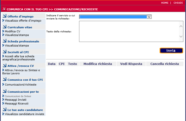 Le tue autocandidature Visualizza le candidature inviate In questa Sezione è possibile visualizzare un riepilogo delle autocandidature effettuate.