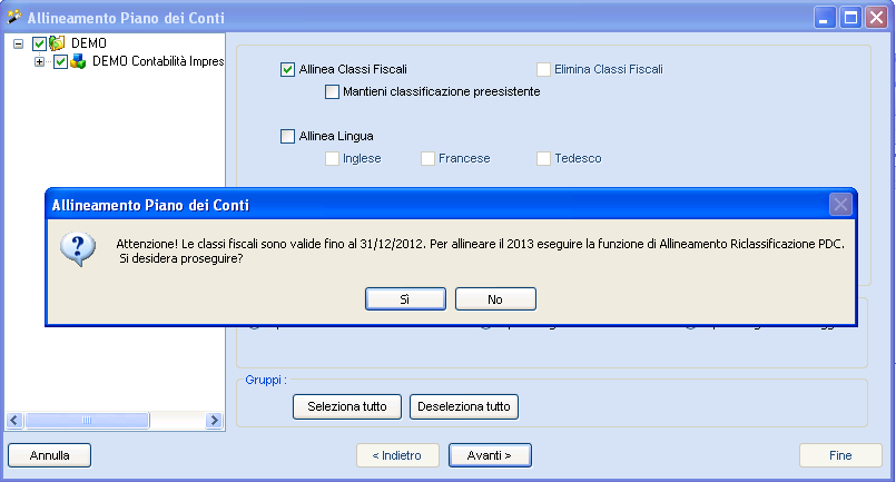 a. Allineamento Riclassificazione PDC Fino all anno fiscale 2012 (redditi 2011), è possibile eseguire la funzione Allineamento Piano dei conti al fine di allineare il proprio gruppo utente con la