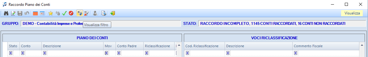 Come impostare un Conto Padre per uno o più conti Per impostare un Conto Padre per uno o più conti è necessario cliccare sull icona Modifica raccordo utente e ricercare il conto di riferimento