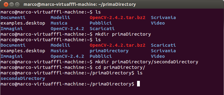 Creare una directory: mkdir Per creare una directory si usa il comando mkdir seguito dal nome della directory (se la si