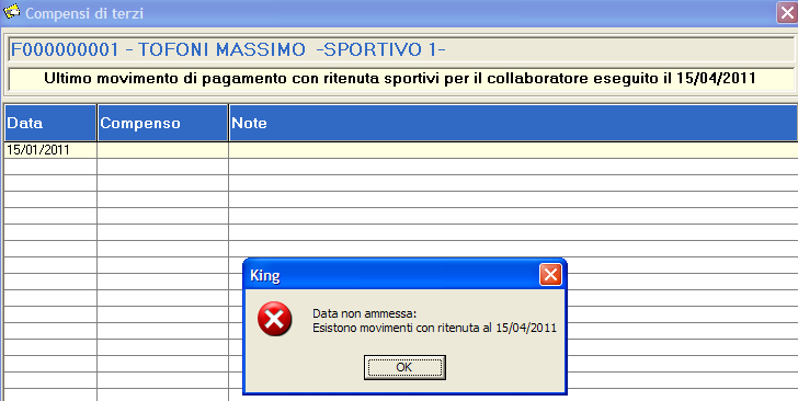 36 Manuale Operativo Informazione sui compensi inseriti per effettuare il controllo delle date Alla Conferma viene effettuato un controllo sui dati inseriti: se viene inserito un compenso di terzi