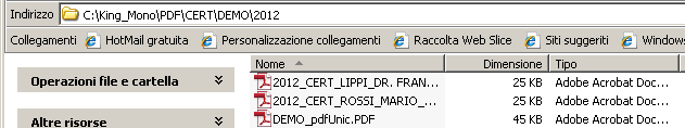 48 Manuale Operativo Rispondendo Si verrà creato anche un unico file con tutte le certificazioni e viene presentato nella sezione di destra: Con i tasti standard di Acrobat è possibile salvare il