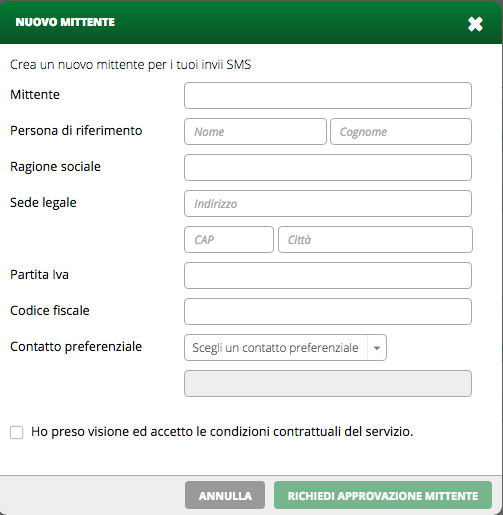 Una volta richiesta l approvazione, il mittente ed i dati correlati saranno inviati al database del Garante delle Comunicazioni che approverà o meno l alias utilizzato.