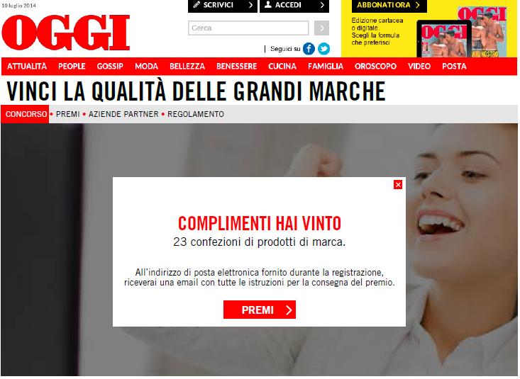 6. INFORMAZIONI DI GIOCO Se non hai vinto, vedrai questa videata. Puoi ritentare la settimana successiva, acquistando il giornale e recuperando il codice stampa, e anche utilizzando il codice web.