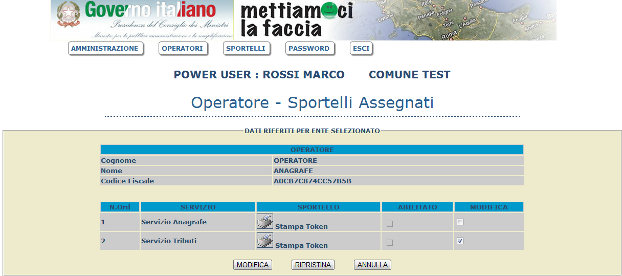 Creare nuovi accessi - 6 Si entra così nella sezione Operatori Sportelli Assegnati.