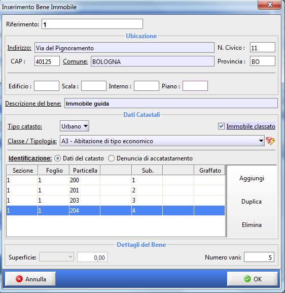 Per l inserimento dei dati catastali cliccare su Aggiungi.