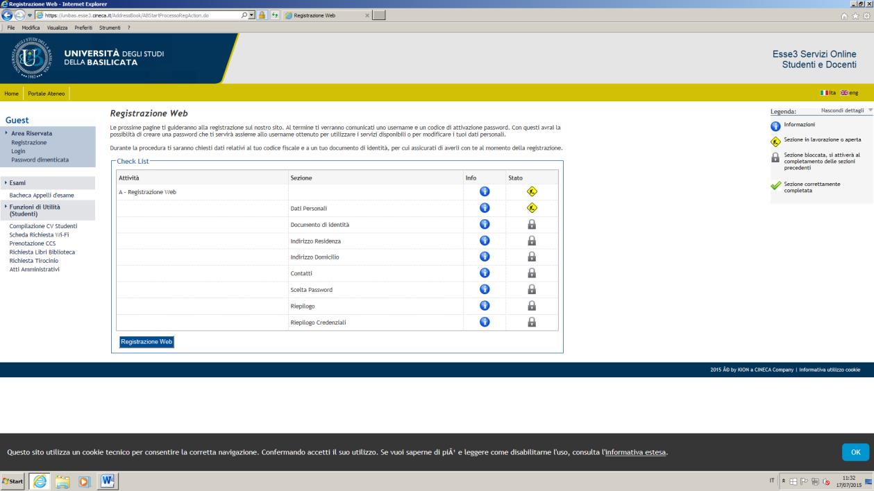 Fig. 2 Registrazione Web ESSE3 Clicca su: Registrazione Web ti saranno proposte in sequenza una serie di schede per l inserimento dei tuoi dati personali: dati anagrafici e codice fiscale (fig.