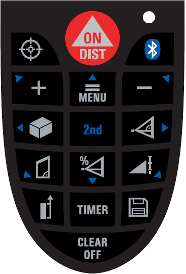 Interfaccia Tastiera Uguale / Menu ON / DIST Tasto 2 nd funzione Mirino Digitale Bluetooth Più Meno Area / Volume Trapezio 1,2 Riferimento di Misura Pitagora(1,2,3) Area