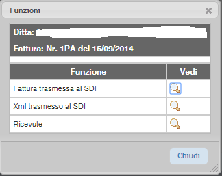 FATTURAZIONE ELETTRONICA Visualizzazione fatture, messaggi e ricevute SdI Cliccare sulla lente presente