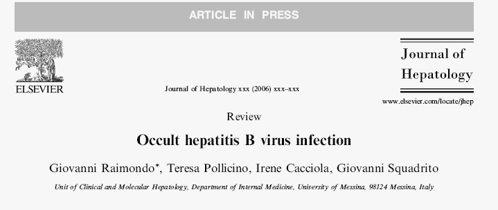 Occult B infection (OBI) 80% anti-core-positive HBsAg-