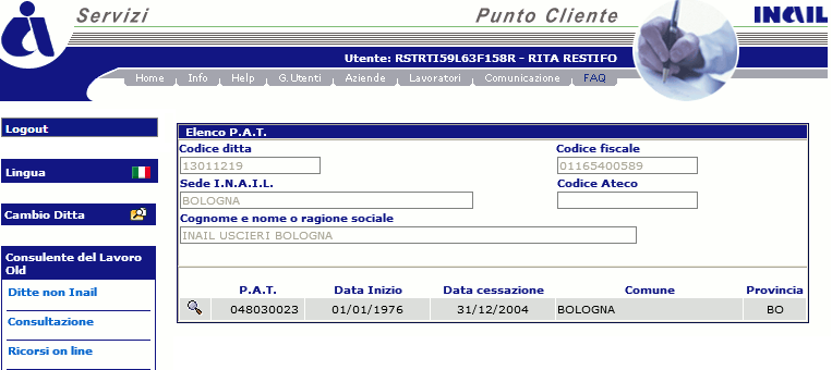 Come accedere alla denuncia di malattia professionale online Grandi utenti Selezionata la Denuncia di malattia professionale dalla pagina UTILIZZA del portale, si accede alla successiva, Elenco